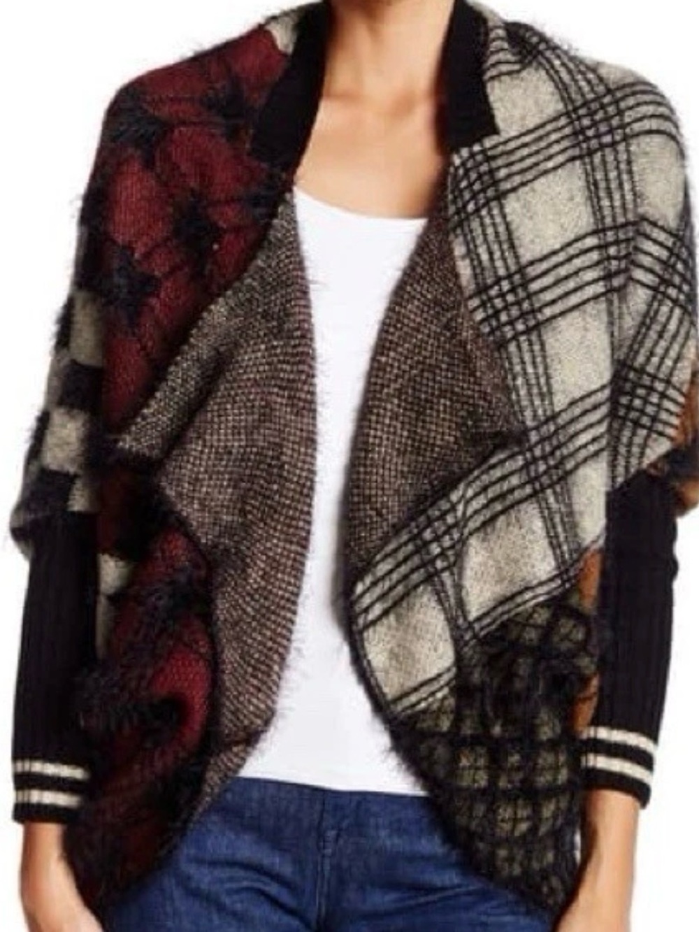 Vertigo Paris Multi-Color Mixed Pattern Open-Front Cardigan